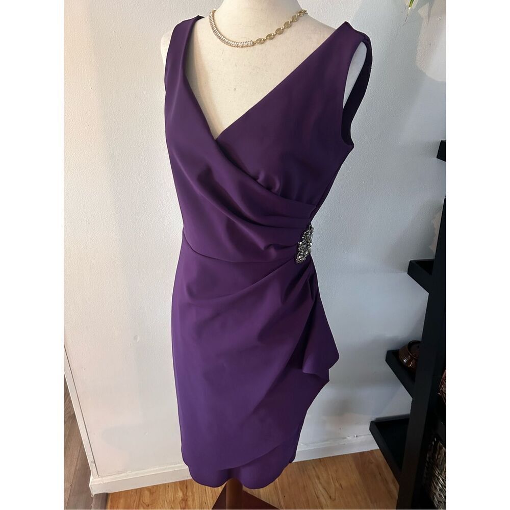 Alex evenings purple plum color dress wedding guest fancy bridesmaid size 6